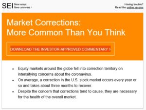 SEI’s Market Commentary: Market Corrections – More Common Than You Think + No Pain, No Gain: Disciplined Investing through Anxious Times post image
